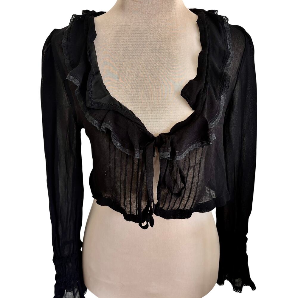 BDG Cropped Ruffled Tie Front BoleroTop Goth Victorian Dark Feminine Regency M